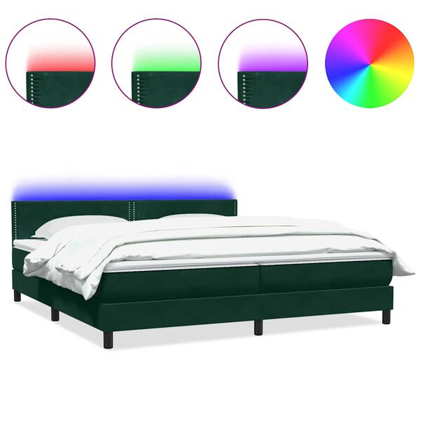 vidaXL Boxspringbett mit Matratze & LED Dunkelgr&uuml;n 200x210 cm Samt