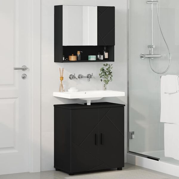 vidaXL Badezimmerm&ouml;bel-Set 2 pcs Schwarz Holzwerkstoff & Metall