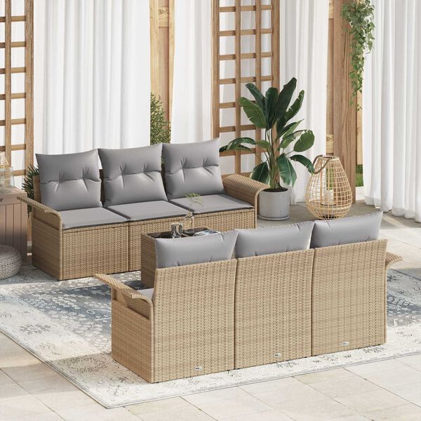 vidaXL Gartensofa-set mit Kissen 7 pcs Beige Poly-Rattan