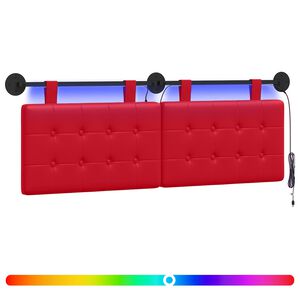 vidaXL H&auml;ngendes Kopfteil Mit LED Licht Rot Kunstleder