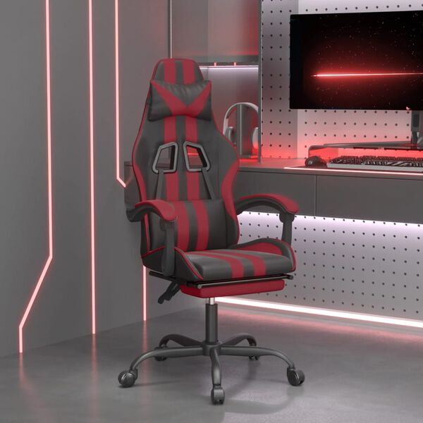 vidaXL Gaming-Stuhl mit Fu&szlig;st&uuml;tze Drehbar Schwarz & Weinrot Kunstleder