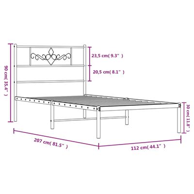 vidaXL Bettgestell mit Kopfteil Metall Weiß 107x203 cm