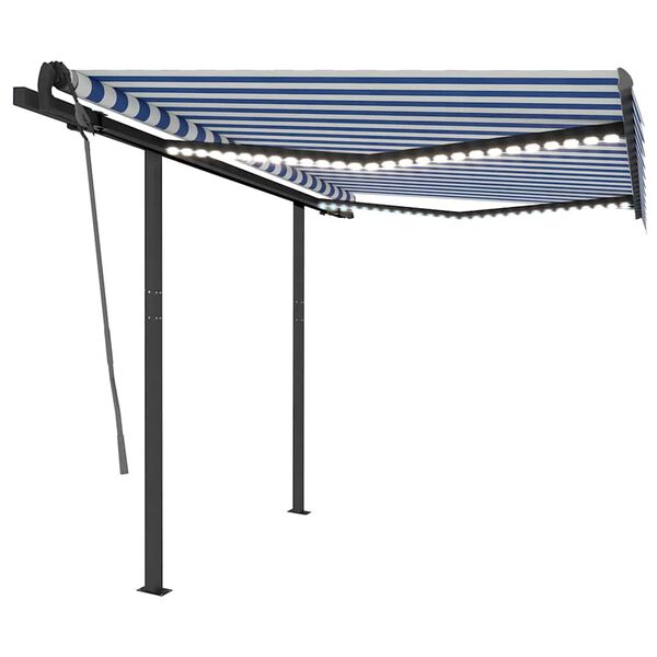 vidaXL Markise Manuell Einziehbar mit LED 3,5x2,5 m Blau und Wei&szlig;