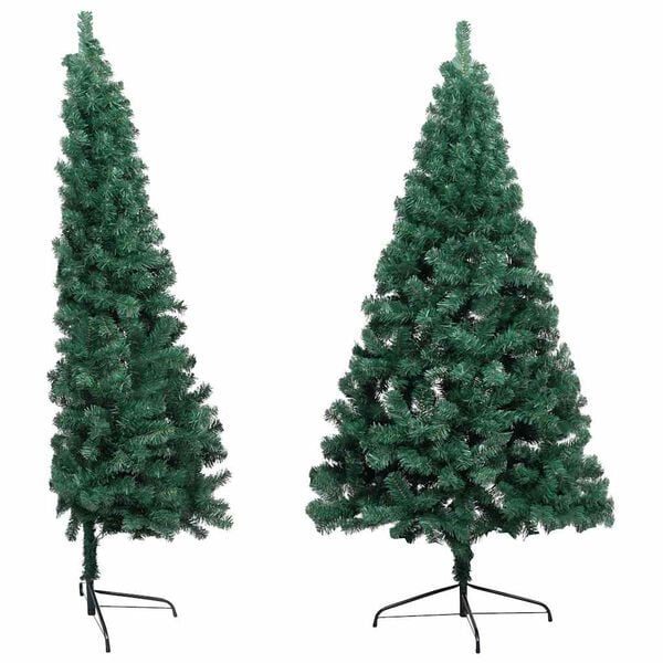 vidaXL K&uuml;nstlicher Halb-Weihnachtsbaum Beleuchtung Kugeln Gr&uuml;n 150 cm
