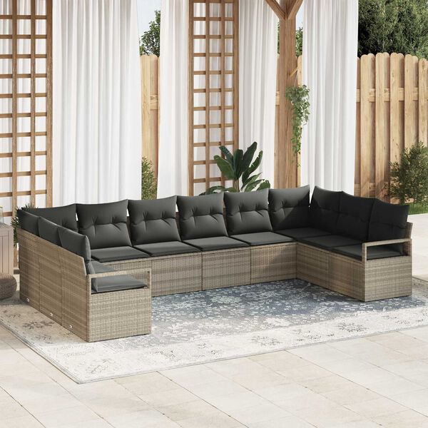 vidaXL Sofa Set mit Kissen mit Speicher 10 pcs Hellgrau Poly-Rattan