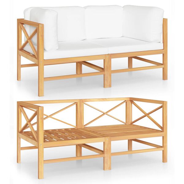 vidaXL 2-Sitzer-Gartensofa mit Creme Kissen Massivholz Teak