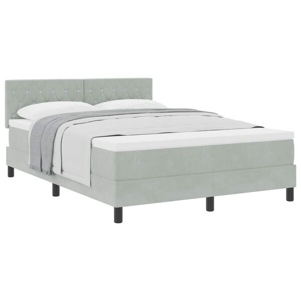 vidaXL Boxspringbett mit Matratze Hellgrau 140 x 200 cm Samt