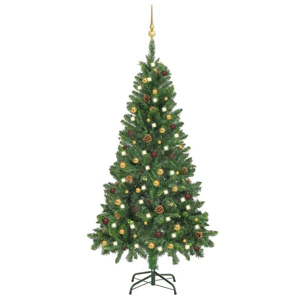 vidaXL Künstlicher Weihnachtsbaum mit Beleuchtung & Kugeln Grün 150 cm