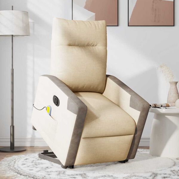 vidaXL Elektrischer Massagesessel mit Aufstehhilfe Creme Stoff