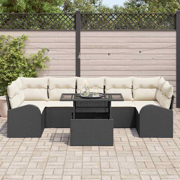 vidaXL Garten-Sofa-Set mit Kissen 8 pcs Schwarz Poly Rattan