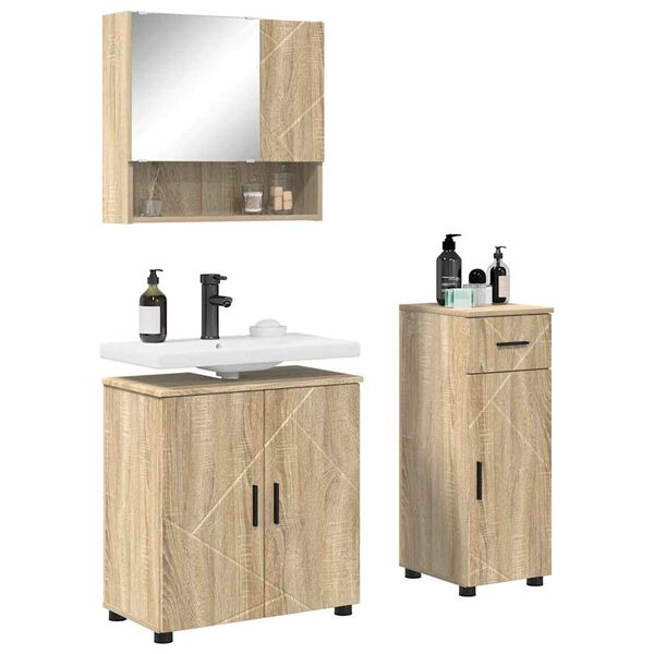 vidaXL Badezimmerm&ouml;bel-Set 3 pcs Sonoma-Eiche Holzwerkstoff & Metall