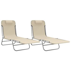 vidaXL Sonnenliegen Klappbar 2 Stk. Creme Textilene und Stahl