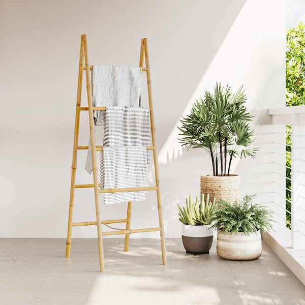 vidaXL Doppel-Handtuchleiter mit f&uuml;nf Bambussprossen 50 x 160 cm