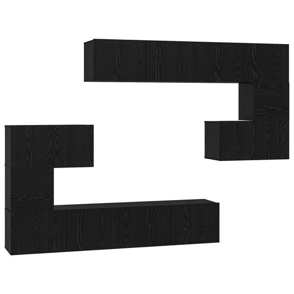 vidaXL TV-Schrankset 8 pcs Schwarz Eichen-Optik Holzwerkstoff