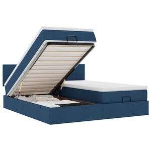 vidaXL Ottoman-Bett mit Matratzen & LEDs Blau 200x200 cm Stoff