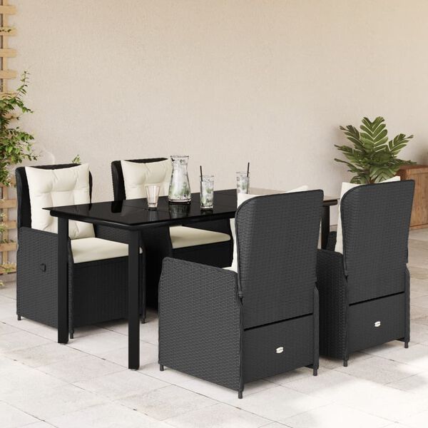 vidaXL 5-tlg. Garten-Essgruppe mit Kissen Schwarz Poly Rattan