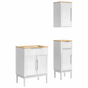 vidaXL Badezimmerm&ouml;bel-Set mit T&uuml;r FLORO 3 pcs Wei&szlig; Massivholz Kiefer