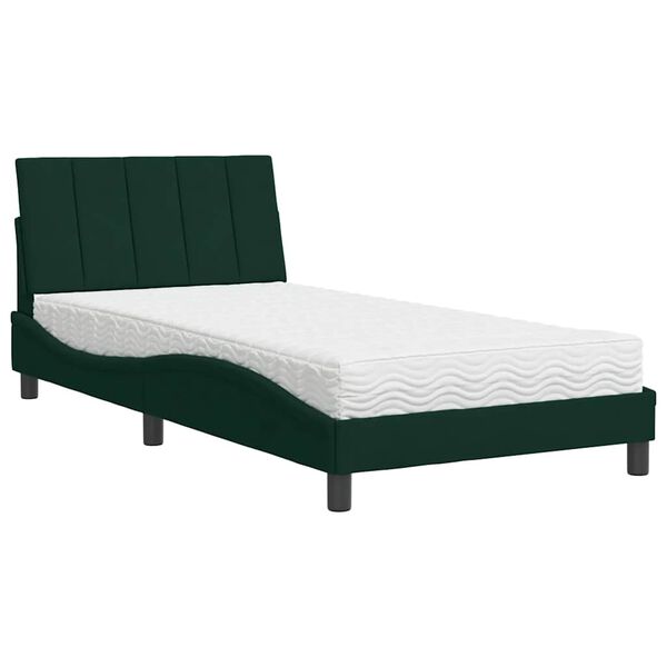 vidaXL Bett mit Matratze "Hanko" Dunkelgr&uuml;n 100x200 cm Samt
