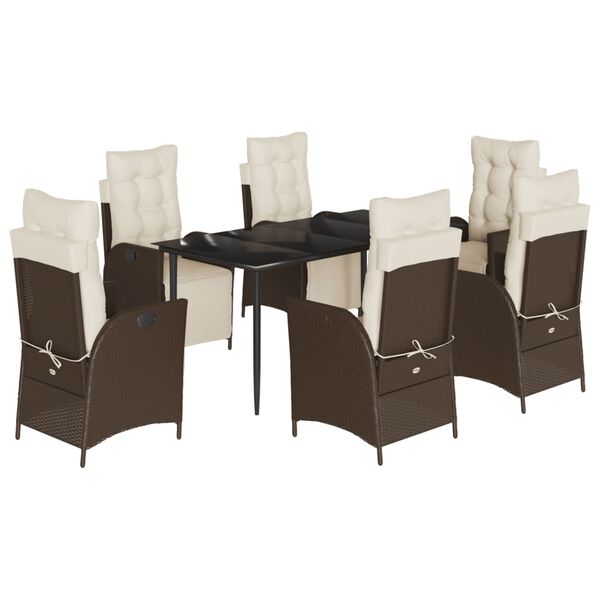 vidaXL 7-tlg. Garten-Essgruppe mit Kissen Braun Poly Rattan