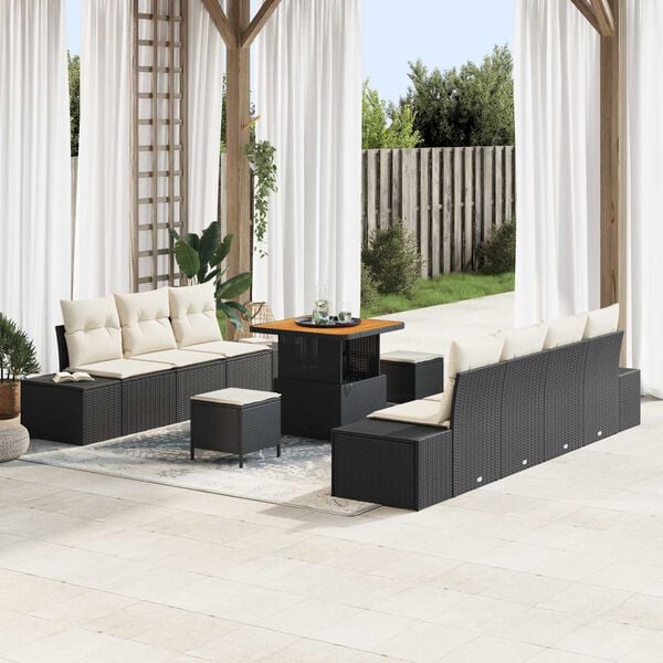 vidaXL Gartensofa-set mit Kissen 10 pcs Schwarz Poly-Rattan