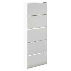 vidaXL Schuhschrank mit 5 F&auml;chern Spiegel Wei&szlig; 63&times;17&times;169,5 cm