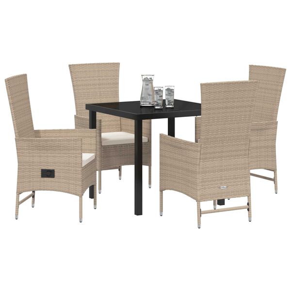 vidaXL Garten Essgruppe mit Kissen 5 pcs Beige Poly-Rattan