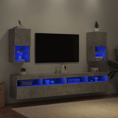 vidaXL TV-Schränke mit LED-Leuchten 2 Stk. Betongrau 30,5x30x60 cm