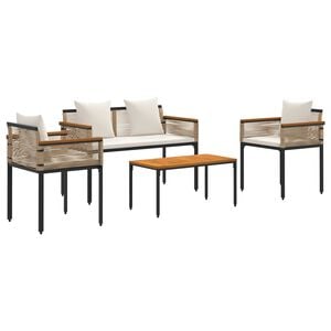 vidaXL Gartenm&ouml;bel Set mit Kissen Beige und Cremewei&szlig; Poly-Rattan
