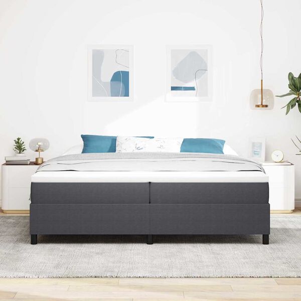 vidaXL Boxspringbett Dunkelgrau und Wei&szlig; 200 x 200 cm Cordstoff