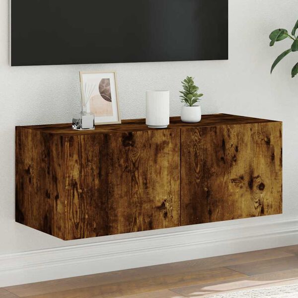 vidaXL TV-Wandschrank mit LED-Leuchten R&auml;uchereiche 80x35x31 cm