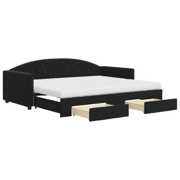 vidaXL Tagesbett Ausziehbar mit Schubladen Schwarz 90x190 cm Samt