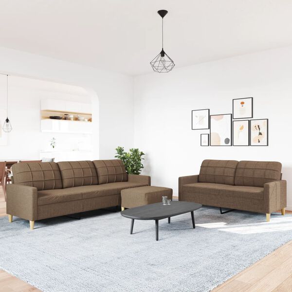 vidaXL 3-tlg. Sofagarnitur mit Fu&szlig;hocker Braun Stoff
