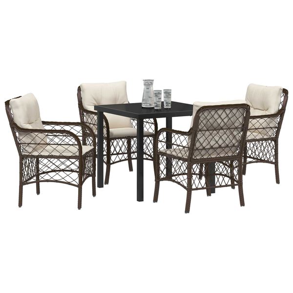 vidaXL Garten Essgruppe mit Kissen 5 pcs Braun Poly-Rattan