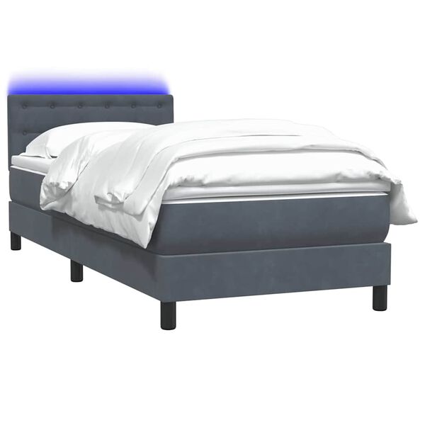 vidaXL Boxspringbett mit Matratze & LED Dunkelgrau 80x210 cm Samt