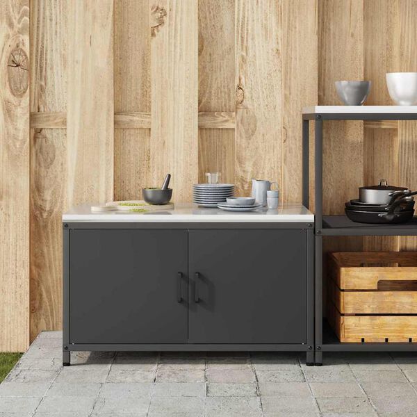 vidaXL K&uuml;chenaufbewahrung mit Regal Schwarz 60 x 50 x 92 cm Stahl