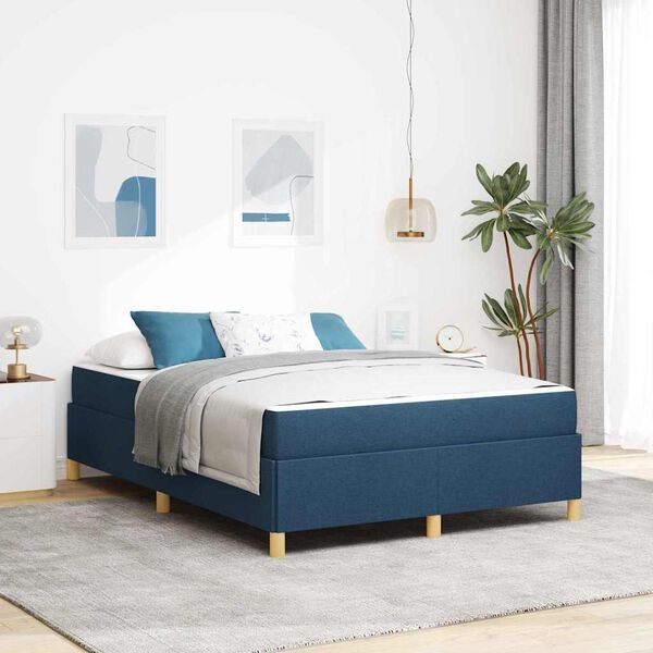 vidaXL Bettrahmen mit Matratze Blau 140 x 200 cm Stoff