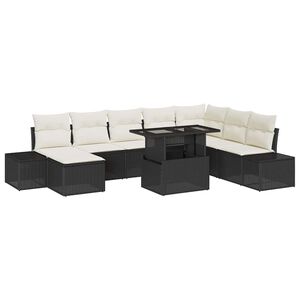 vidaXL Gartensofa-set 9 stk. Schwarz und Creme Poly-Rattan