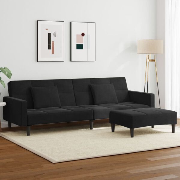 vidaXL Schlafsofa 2-Sitzer mit Fu&szlig;hocker Schwarz Samt