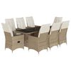 vidaXL 9-tlg. Garten-Essgruppe mit Kissen Beige Poly Rattan