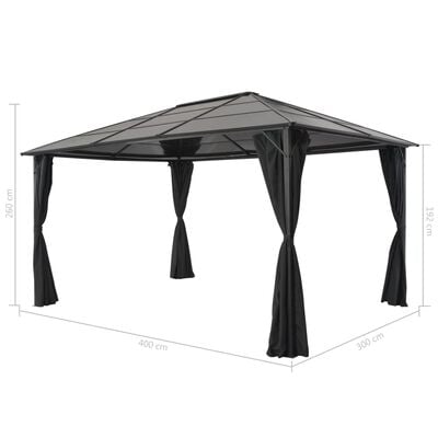 vidaXL Gartenpavillon mit Vorhang Aluminium 4×3×2,6 m Schwarz