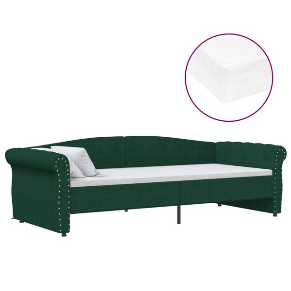 vidaXL Tagesbett mit Matratze USB Dunkelgr&uuml;n Stoff 90x200 cm
