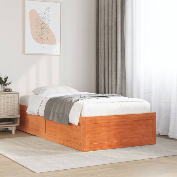 vidaXL Massivholzbett ohne Matratze Wachsbraun 90x190 cm Kiefernholz