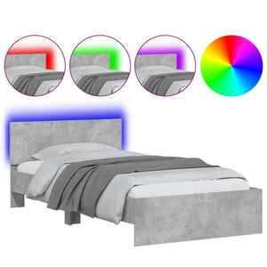 vidaXL Bettgestell mit Kopfteil und LED-Leuchten Betongrau 100x200 cm