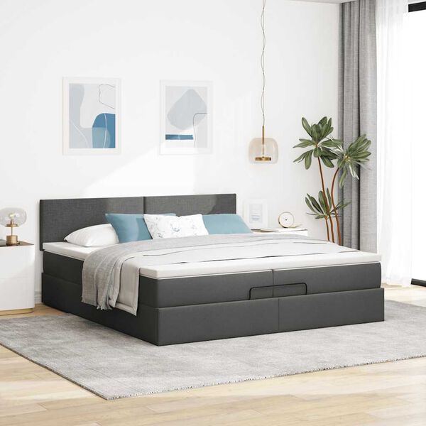 vidaXL Ottoman-Bett mit Matratzen & LEDs Dunkelgrau 200x200 cm Stoff