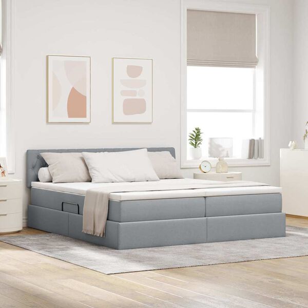 vidaXL Aufbewahrungsbett mit Matratze Hellgrau 200 x 200 cm Kunstleder