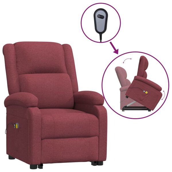 vidaXL Massagesessel mit Aufstehhilfe Weinrot Stoff