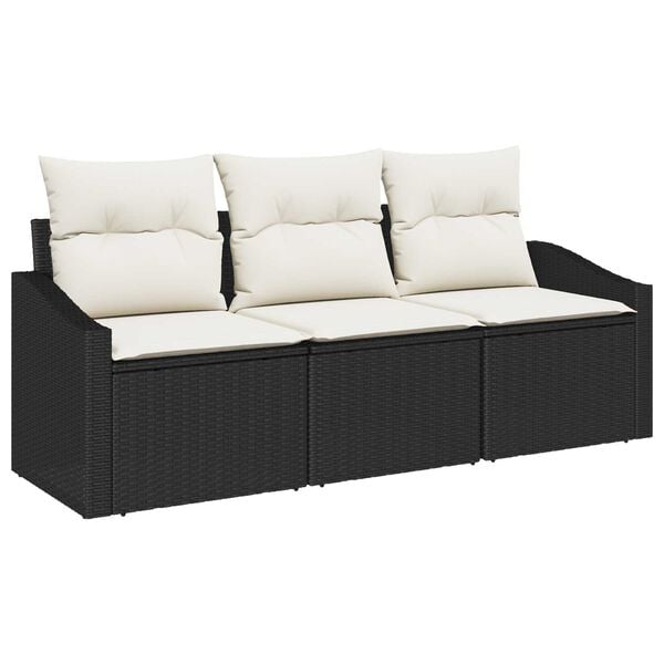 vidaXL Sofa Set mit Kissen 3 pcs Schwarz Poly-Rattan