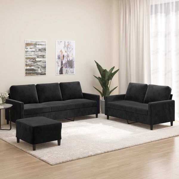 vidaXL 3-tlg. Sofagarnitur mit Kissen Schwarz Samt