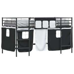 vidaXL Kinder Loft Bettgestell mit Vorh&auml;ngen Schwarz 100 x 200 cm