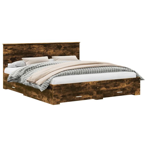 vidaXL Bettrahmen Ger&auml;ucherte Eiche 200 x 200 cm Holzwerkstoff